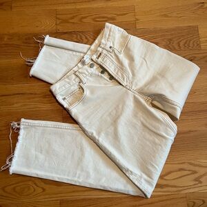 Anine Bing Cream Frayed Hem Jeans